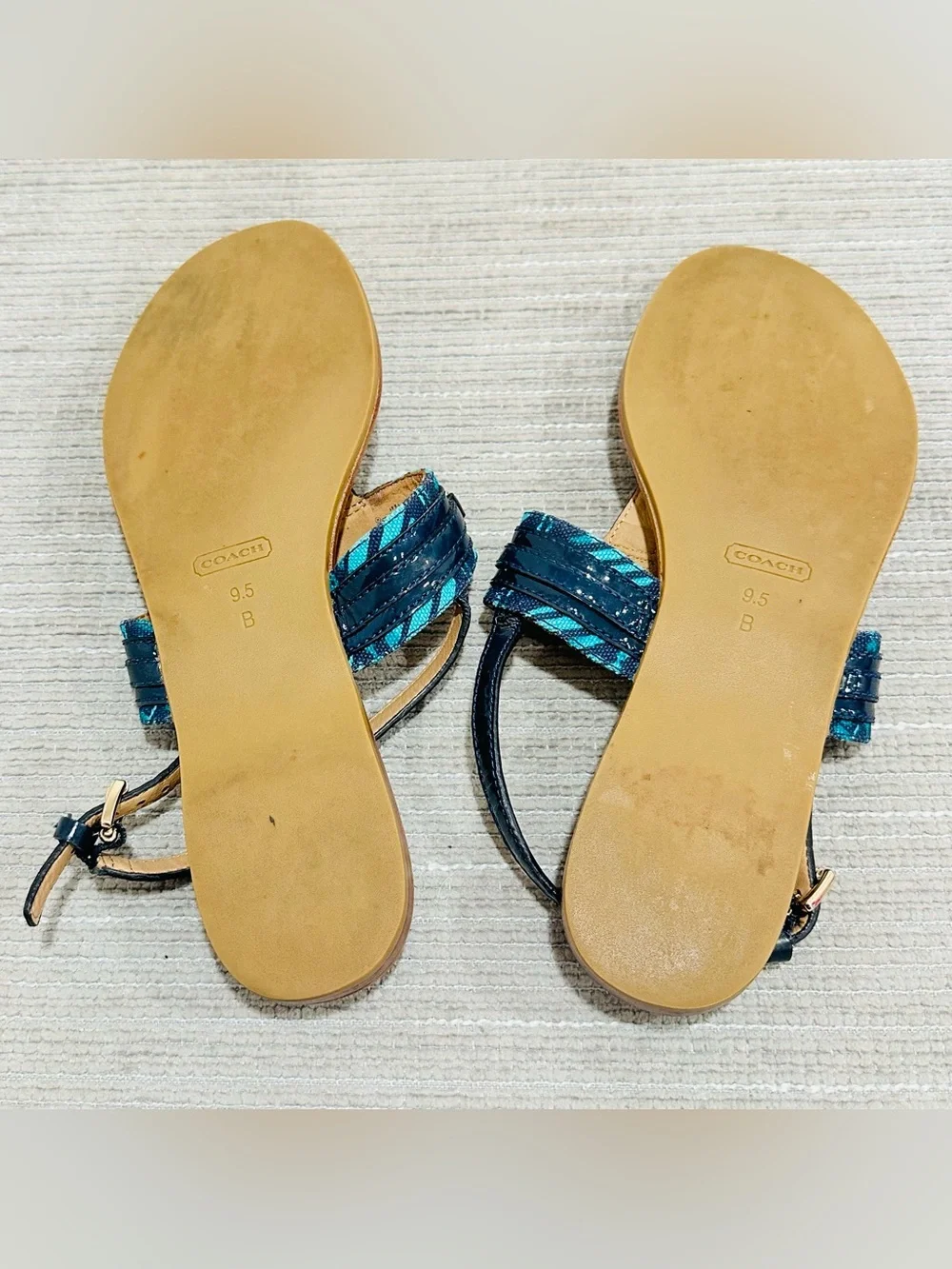 Coach Sammy Sandals Flat Flip Flop Thong Blue Navy Turquoise 9,5 B